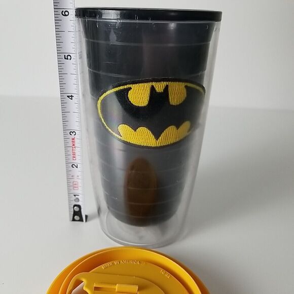 Tervis Tumbler Batman 16oz Black Interior w/ Yellow Lid Patch DC Justice League - Picture 9 of 9